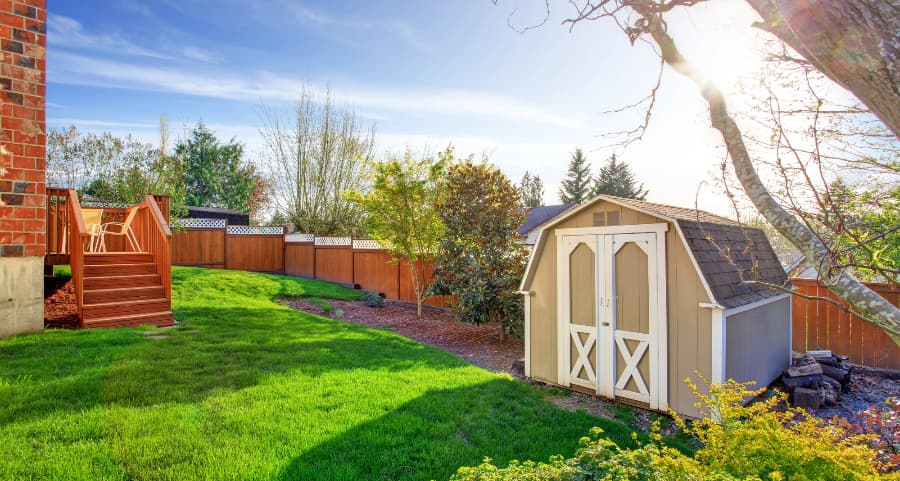 Fenced backyard with storage shed in Philadelphia